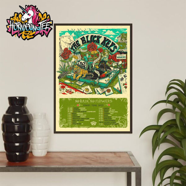 The Black Keys No Rain No Flowers Europe Tour 2025 Merchandise Poster Schedule Tour Dates Poster Home Decor Canvas
