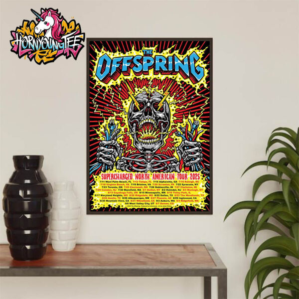 The Offspring Supercharged Worldwide North American Tour 2025 Poster Schedule Tour Dates Poster Home Decor Canvas
